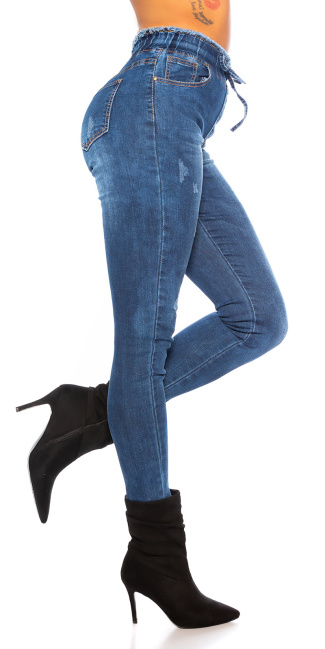 Trendy Casual Drawstring Jeans Blue
